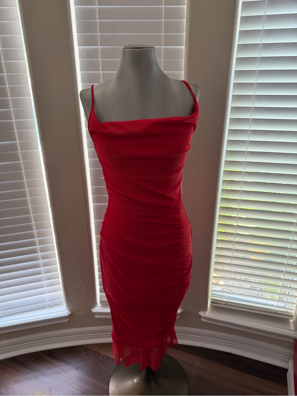 PrettyLittleThing Red Draped Midi Bodycon Dress